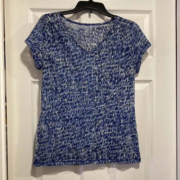 Relativity Blue Black White Abstract Design Cap Sleeve Top - Sz M - Picture 5 of 7